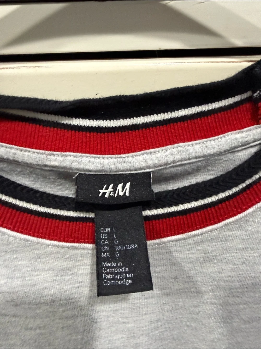 Women’s Light Gray Crewneck Sweater with Red Trim